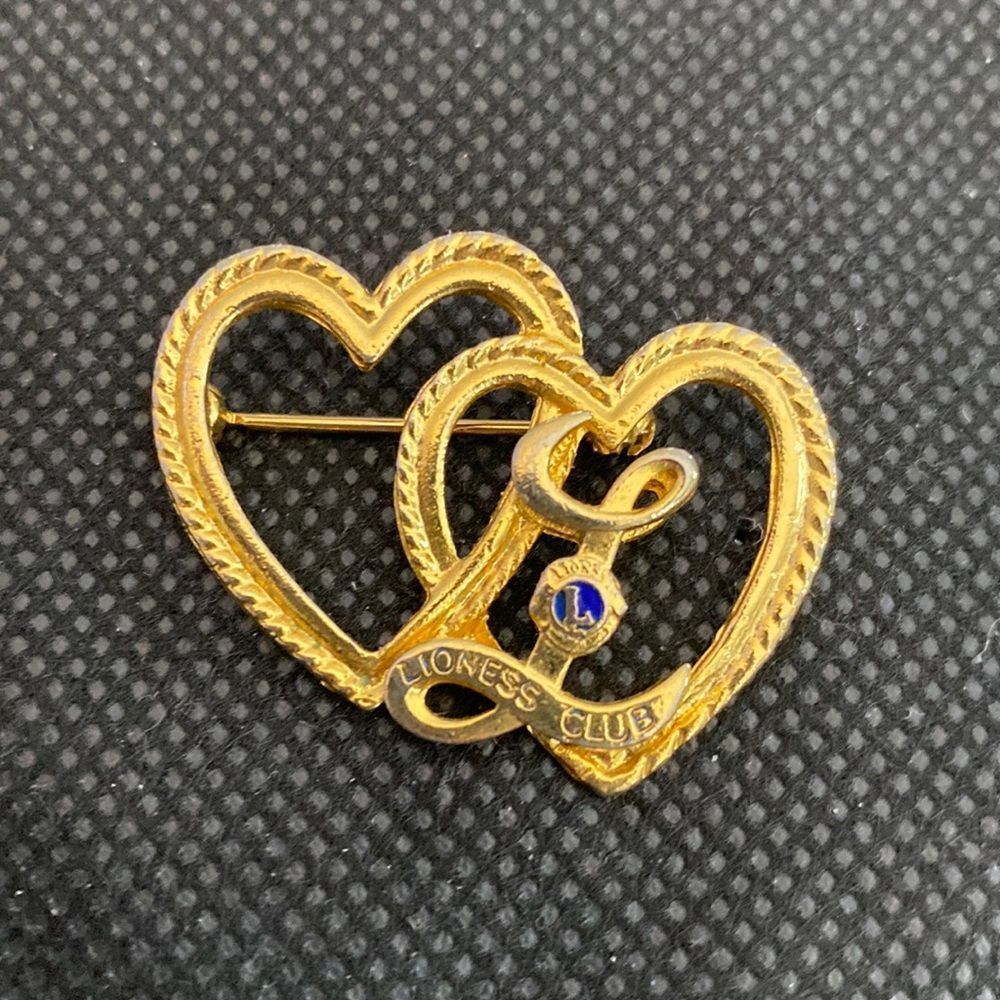Lioness Club Double Heart Brooch